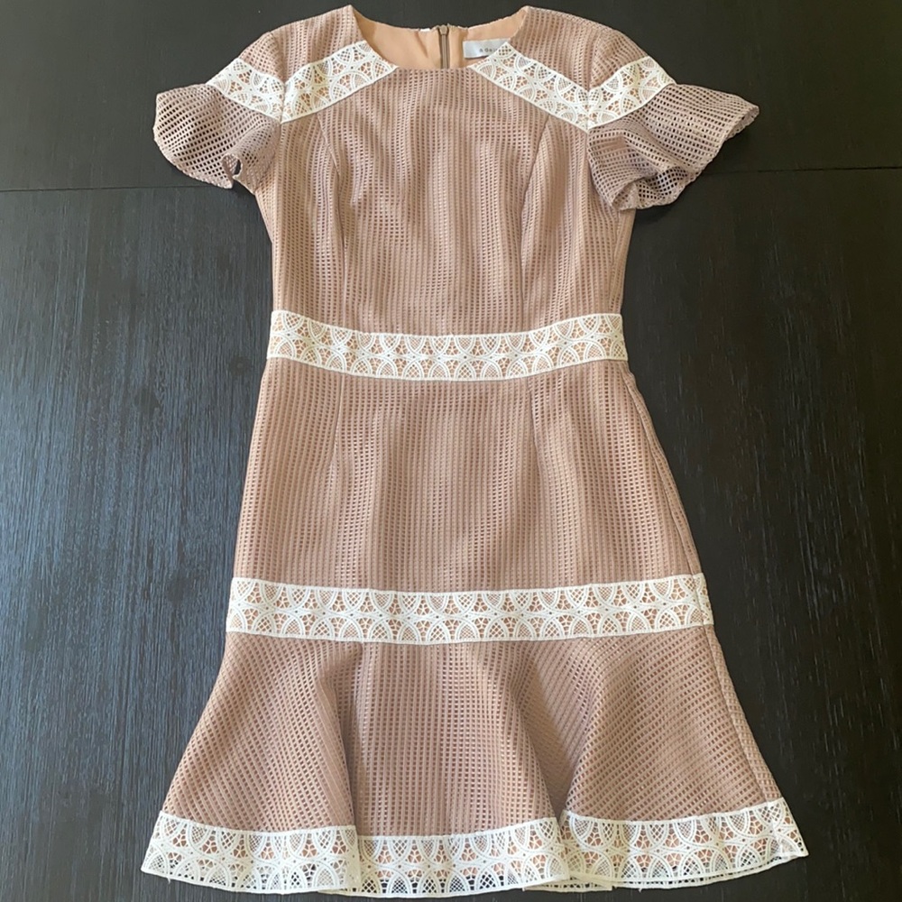 Cream Tan White Lace Detail Dress